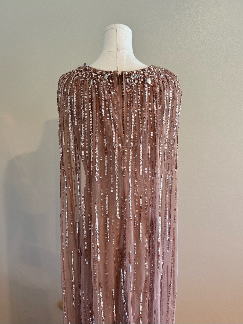Adrianna Papell Beaded V-Neck Evening Cape Gown - Picture 4 of 14